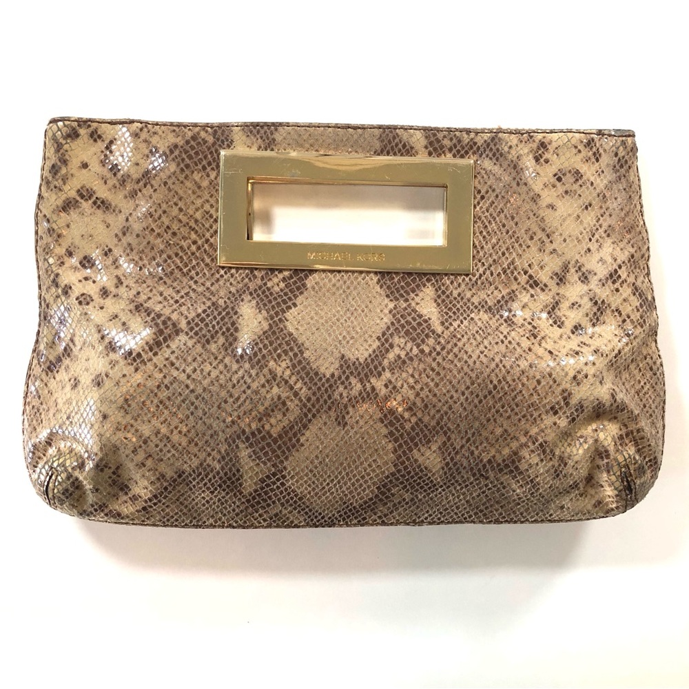Michael Kors Python Snakeskin Embossed Genuine Leather Berkeley Clutch Bag Purse